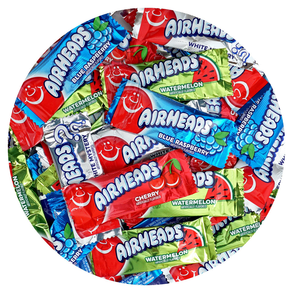 The Hampton Candy Company AirHeads Mini Bars cherry flavor, ideal for lunchboxes.