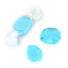 Blue raspberry taffy on a candy plate, gift-ready party treat.