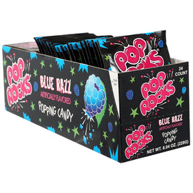 Blue Raspberry Pop Rocks on your tongue deliver a playful popping sensation for celebrations.