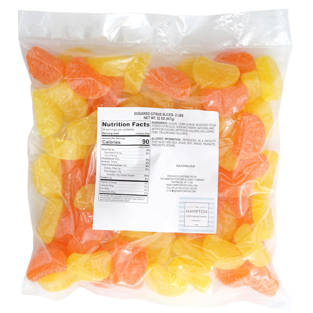 The Hampton Candy Company Citrus Slices orange slices closeup, chewy texture for lunchboxes.