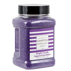 The Hampton Candy Company bright purple sanding sugar jar for vibrant dessert decorating.