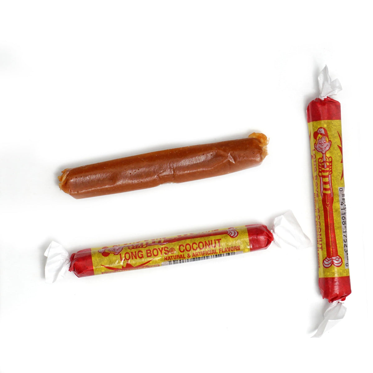 The Hampton Candy Company coconut long boys close-up, creamy caramel with coconut.