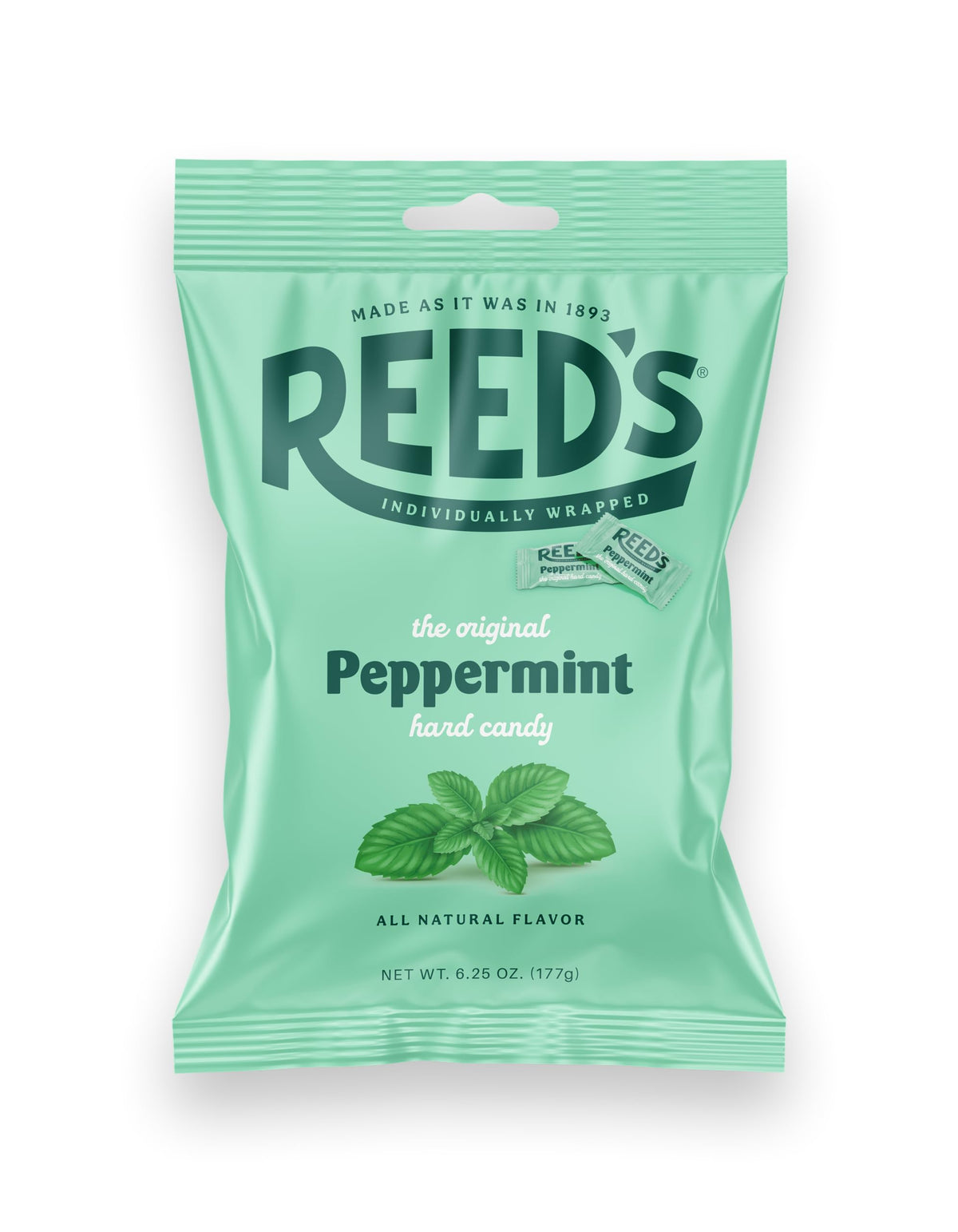 Reed’s Peppermint Candy, individually wrapped, ideal for travel or purse refreshment.