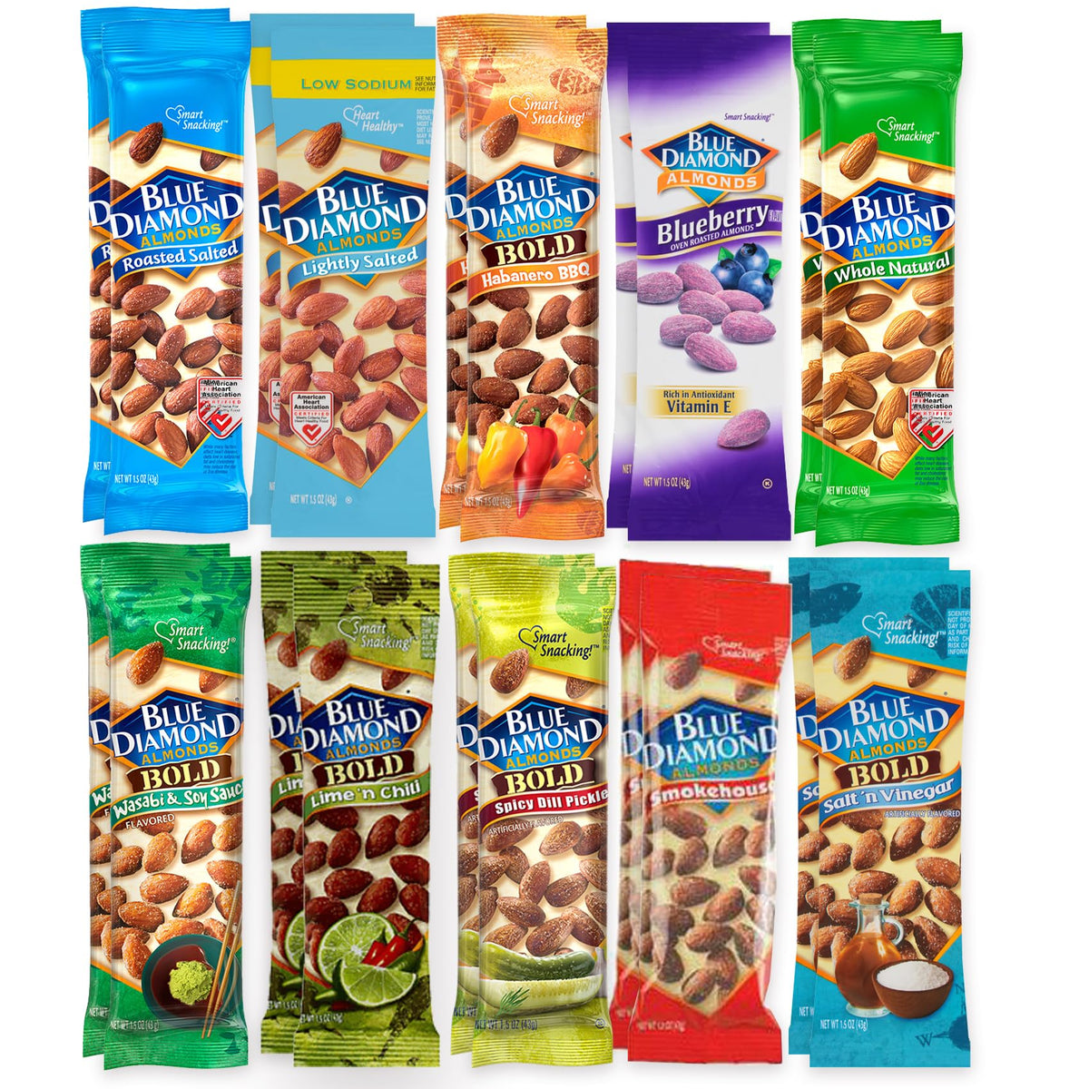 The Hampton Candy Company almond variety pack with assorted flavors for on-the-go snacking.