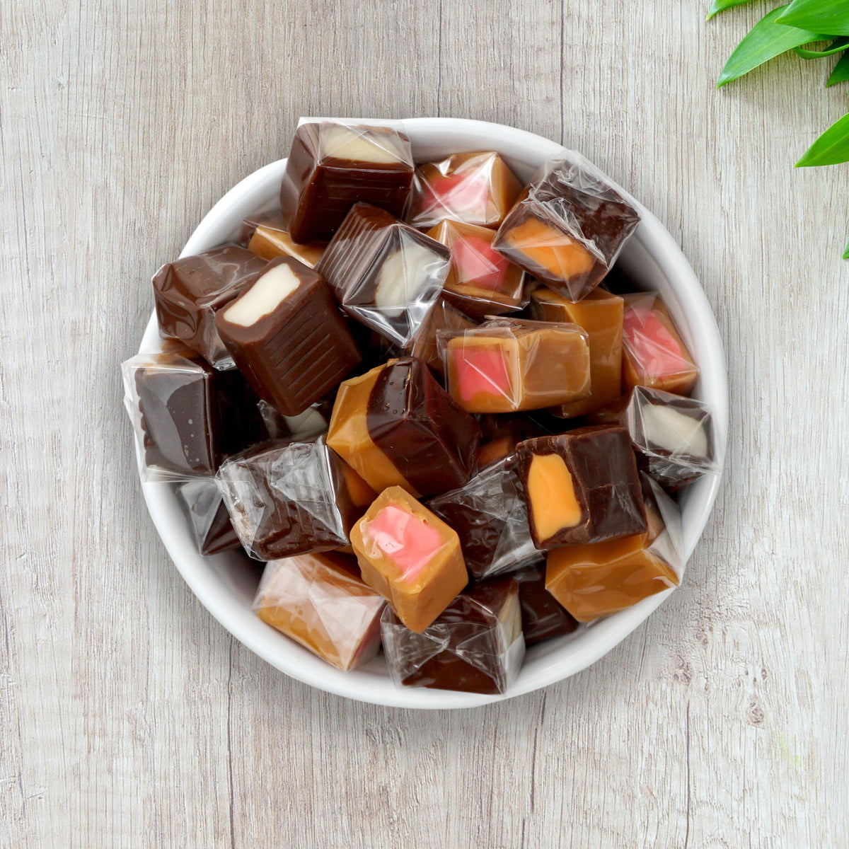 The Hampton Candy Company bulk caramel squares packaging, ideal for gatherings.