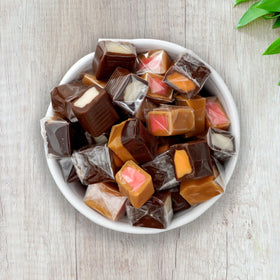 The Hampton Candy Company bulk caramel squares packaging, ideal for gatherings.
