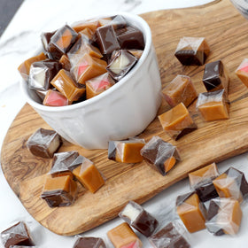 The Hampton Candy Company chocolate caramel mint filling squares, refreshing bite.