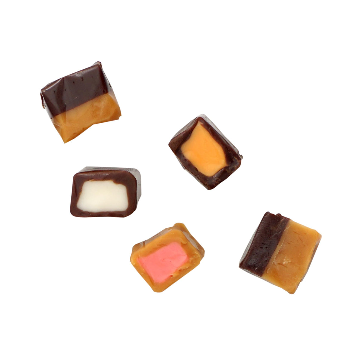 The Hampton Candy Company chocolate caramel orange filling squares, zesty and bright.
