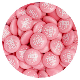 The Hampton Candy Company baby girl pink gum buttons for baby shower tables.
