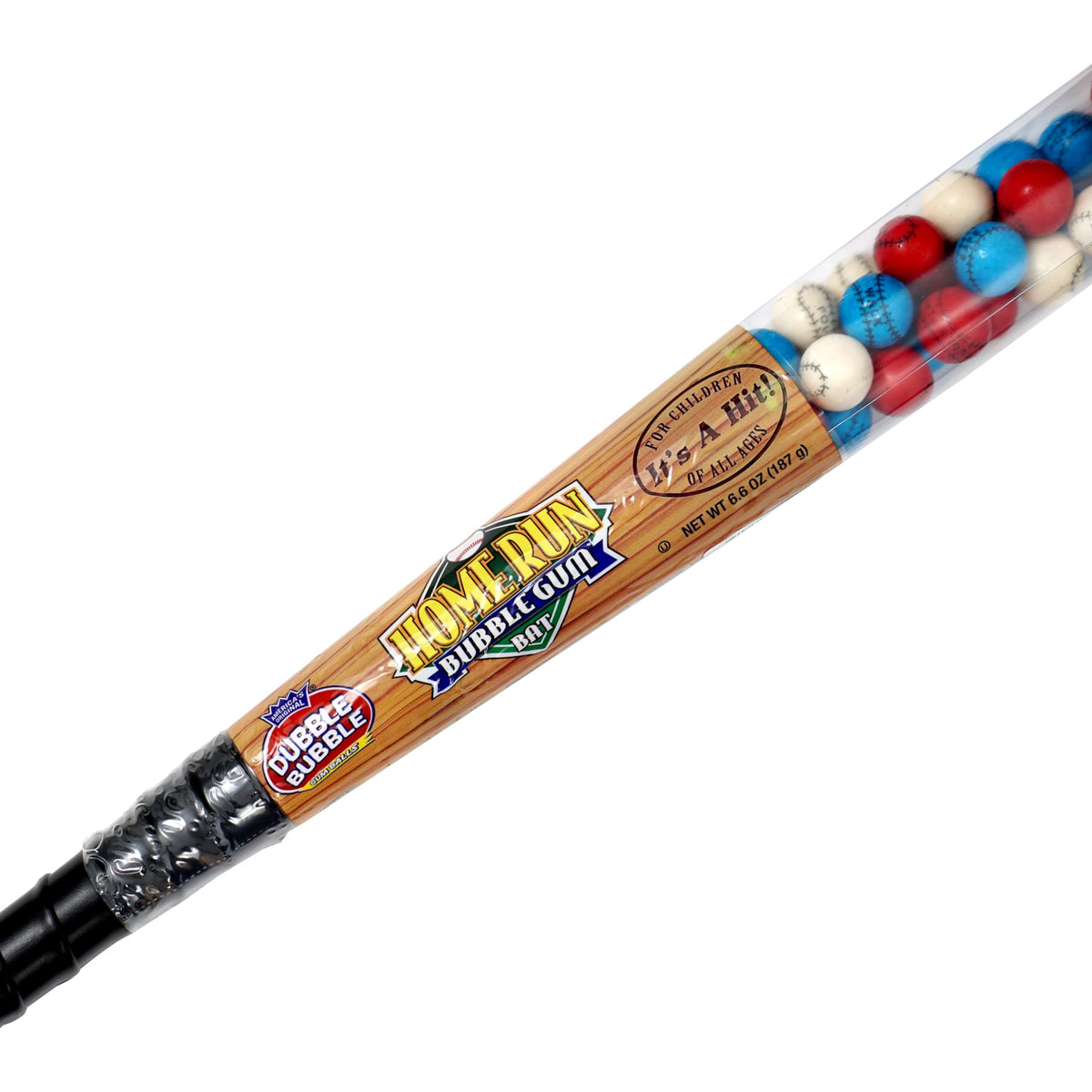 The Hampton Candy Company baseball party favors with red, white, blue gumballs.