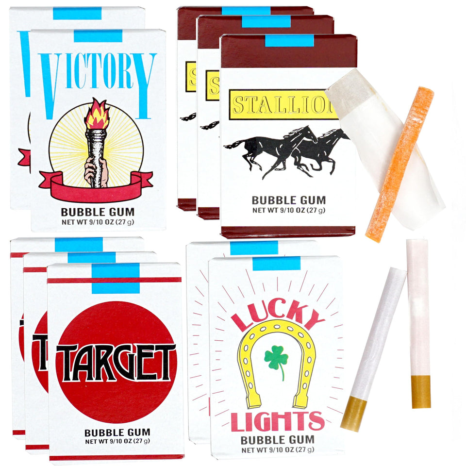 The Hampton Candy Company Bubble Gum Cigarettes 10-pack on display, ideal for sharing.