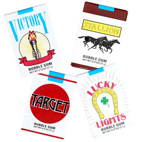The Hampton Candy Company Bubble Gum Cigarettes party display, ready as retro party favors.
