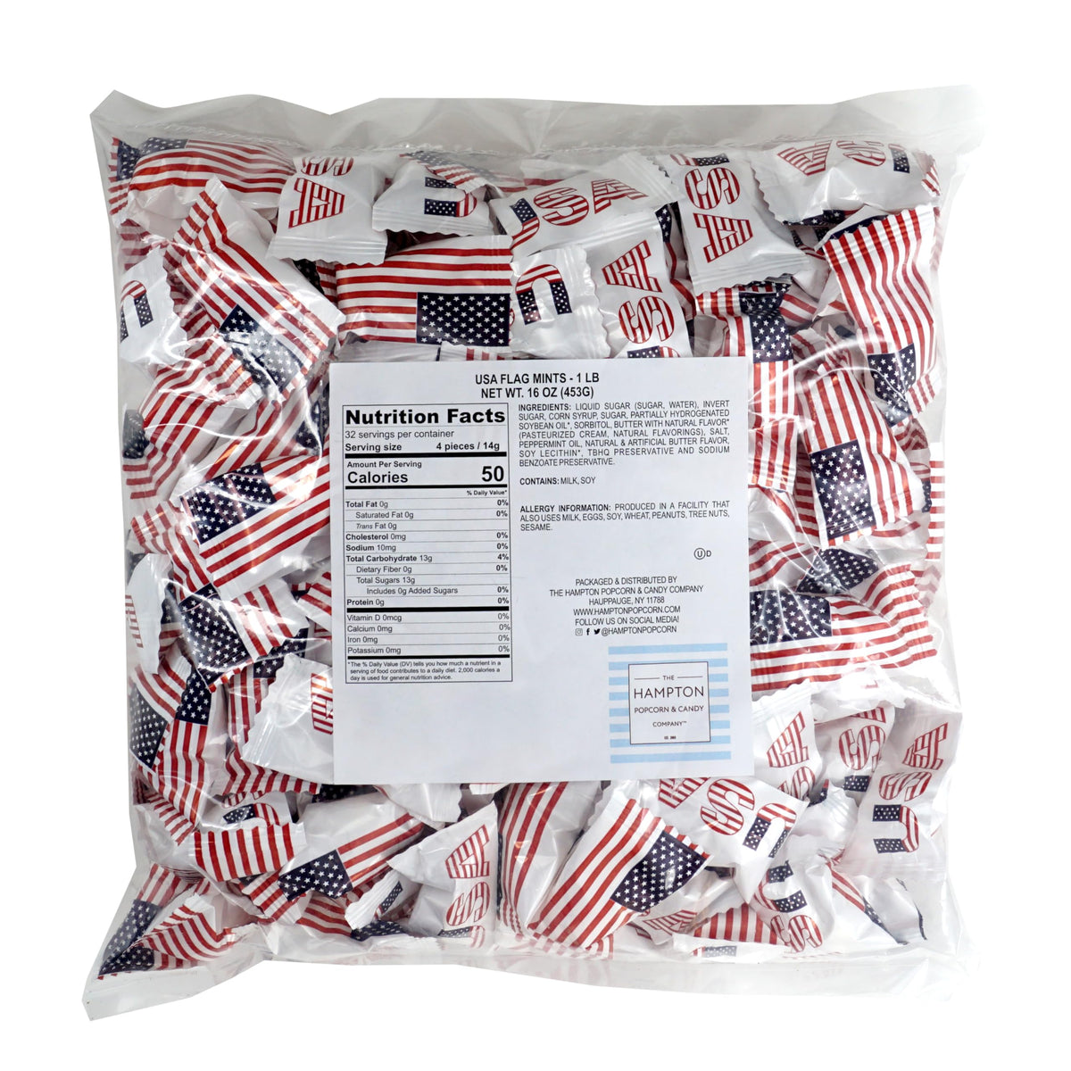 The Hampton Candy Company patriotic buttermints, individually wrapped, ideal for party favors.