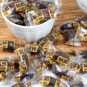 Bulk root beer candy arranged for a party display by The Hampton Candy Company