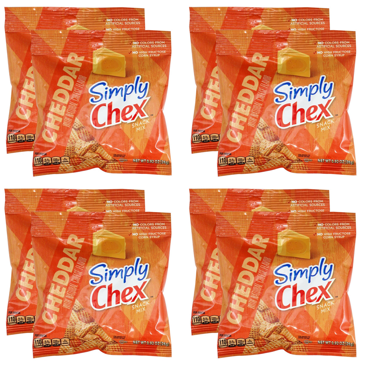 The Hampton Candy Company ChexMix Cheddar eight-pack front view for convenient snacking