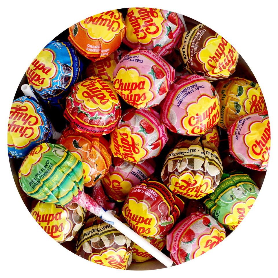 ChupaChups assorted lollipops in a 64-count bulk bag for gatherings by The Hampton Candy Company
