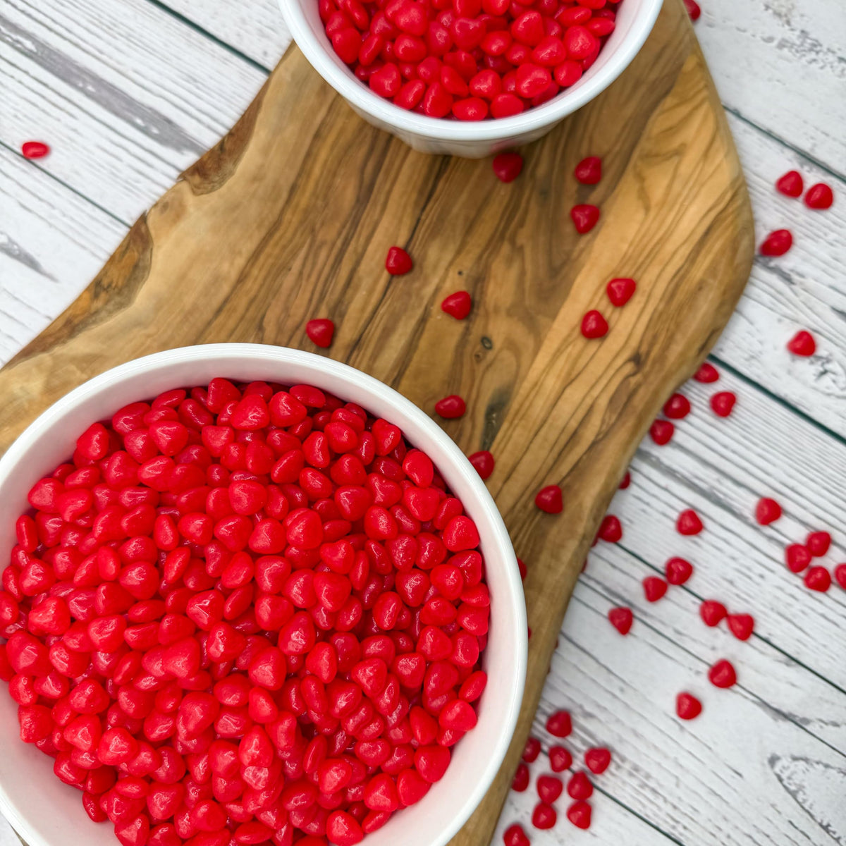 The Hampton Candy Company Cinnamon Imperial Hearts enhance beverages and baked treats.