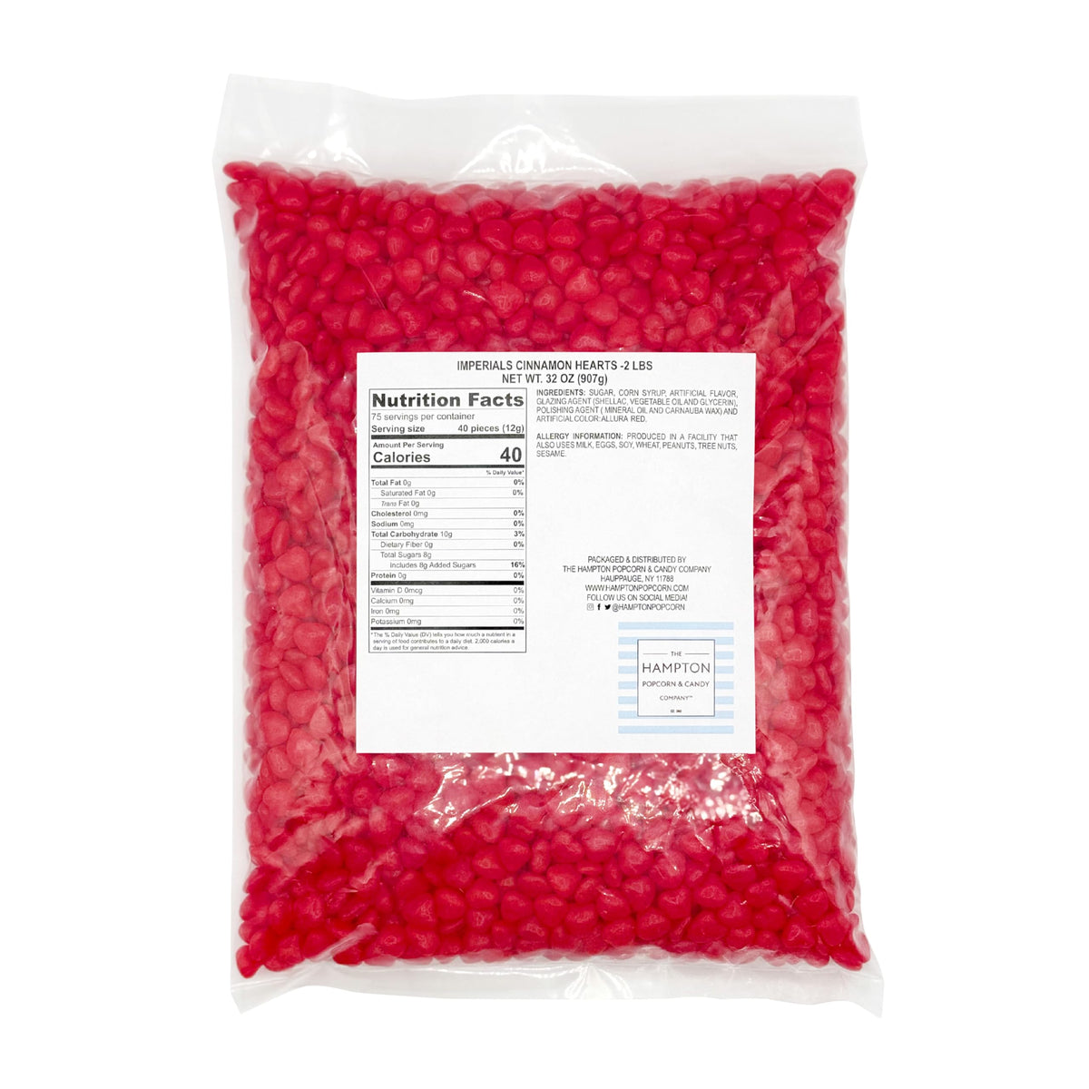 Close-up of Cinnamon Imperial Hearts shows bold red color and glossy finish for display.