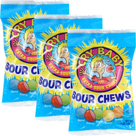 The Hampton Candy Company Cry Baby Sour Chews packaging front showcasing bold flavors for snacking.