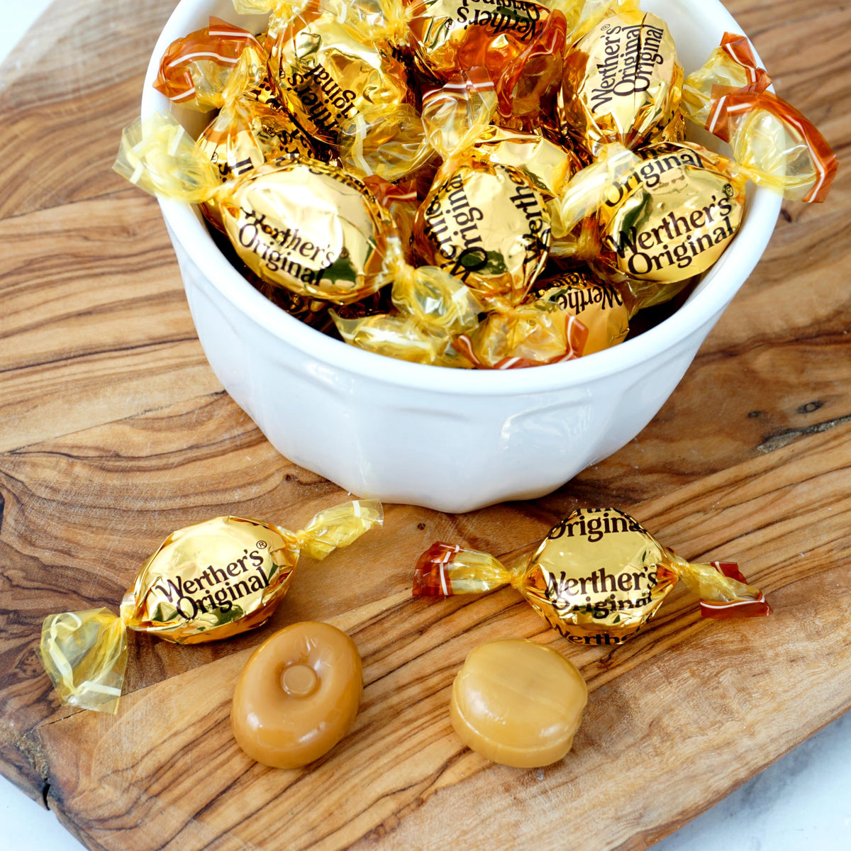 Individually wrapped Werther's candies ideal for on-the-go snacking.
