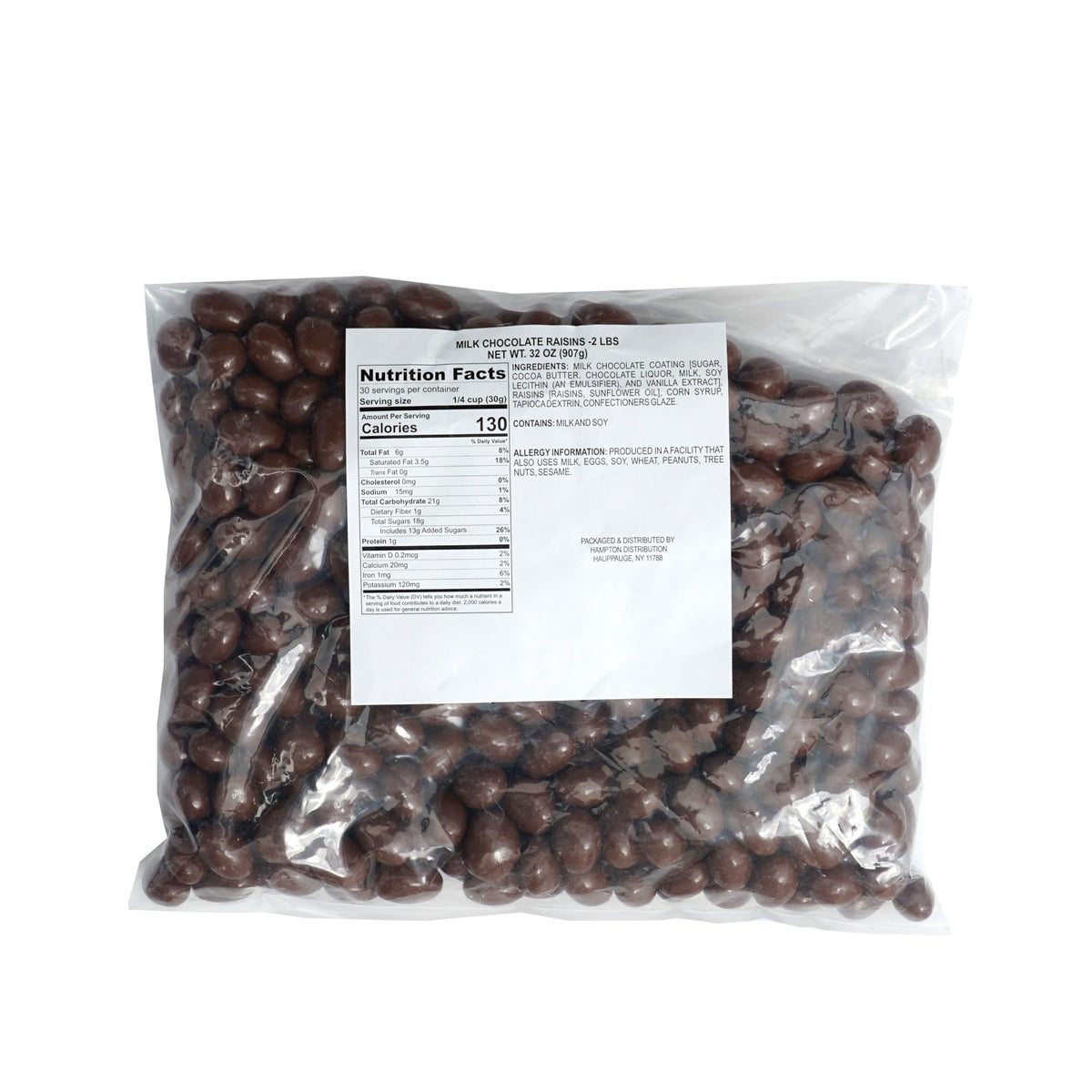 Milk chocolate raisins close-up with glossy coating from The Hampton Candy Company.