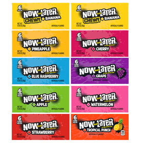 The Hampton Candy Company Now and Later taaffy assorted flavors display a colorful fruit blend.