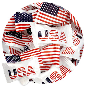 The Hampton Candy Company patriotic flag USA buttermints in a 1 lb bulk bag for events.