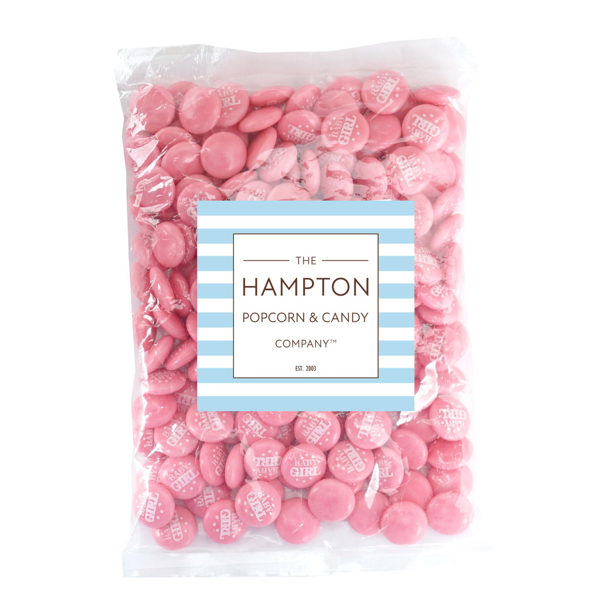 The Hampton Candy Company pink gum buttons add festive color to baby showers.