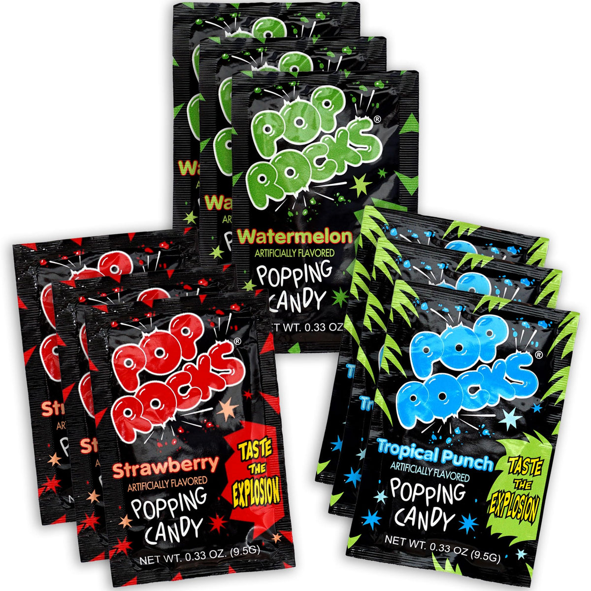 The Hampton Candy Company Pop Rocks 9-pack front view for sharing at parties.