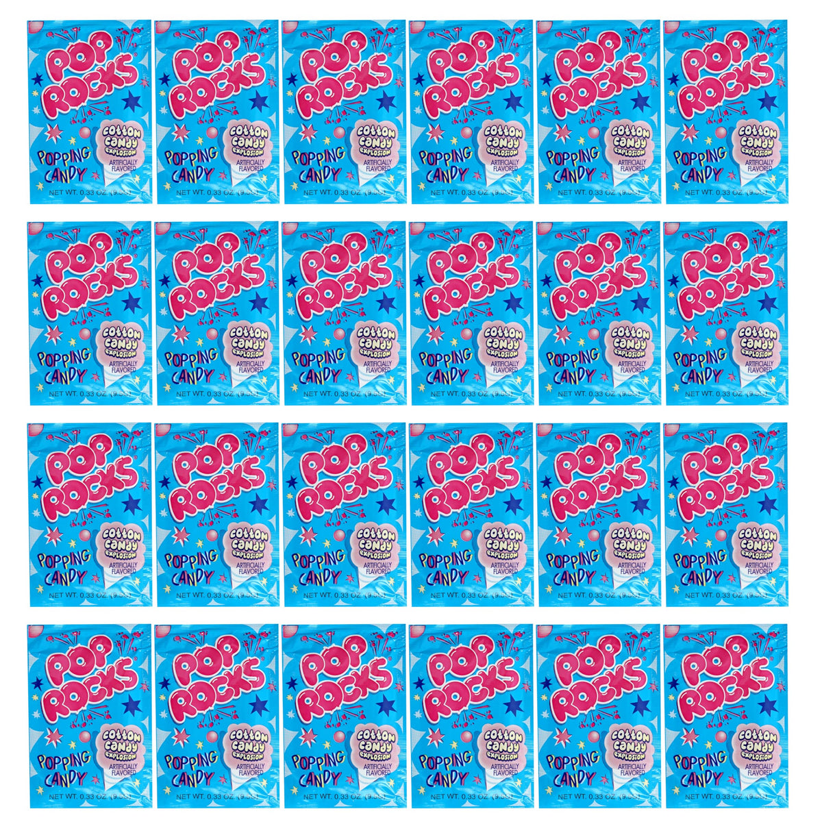 The Hampton Candy Company Pop Rocks cotton candy 24-pack front view, ideal for sharing.