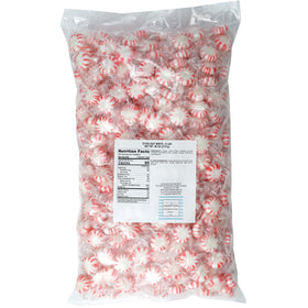 Close-up of Starlight mints showing the red and white swirl design and texture.