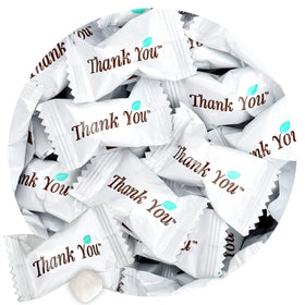 The Hampton Candy Company Thank You Buttermints 1lb bag on a table, ideal for events.