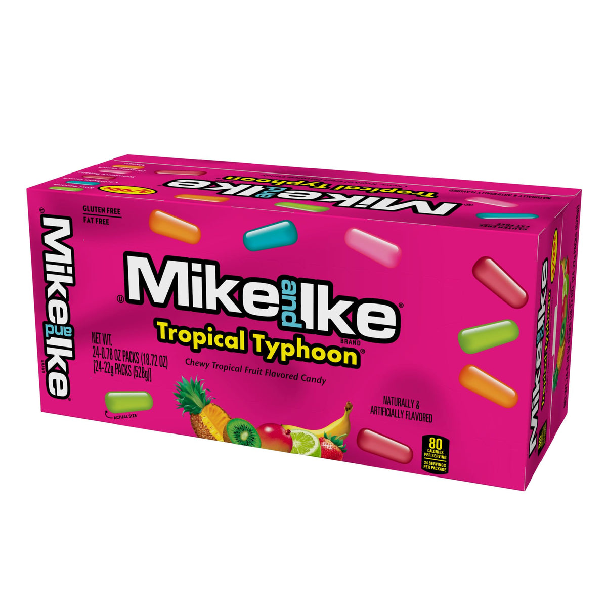 Mike and Ike Tropical Typhoon flavor assortment close-up for tropical tasting on the go
