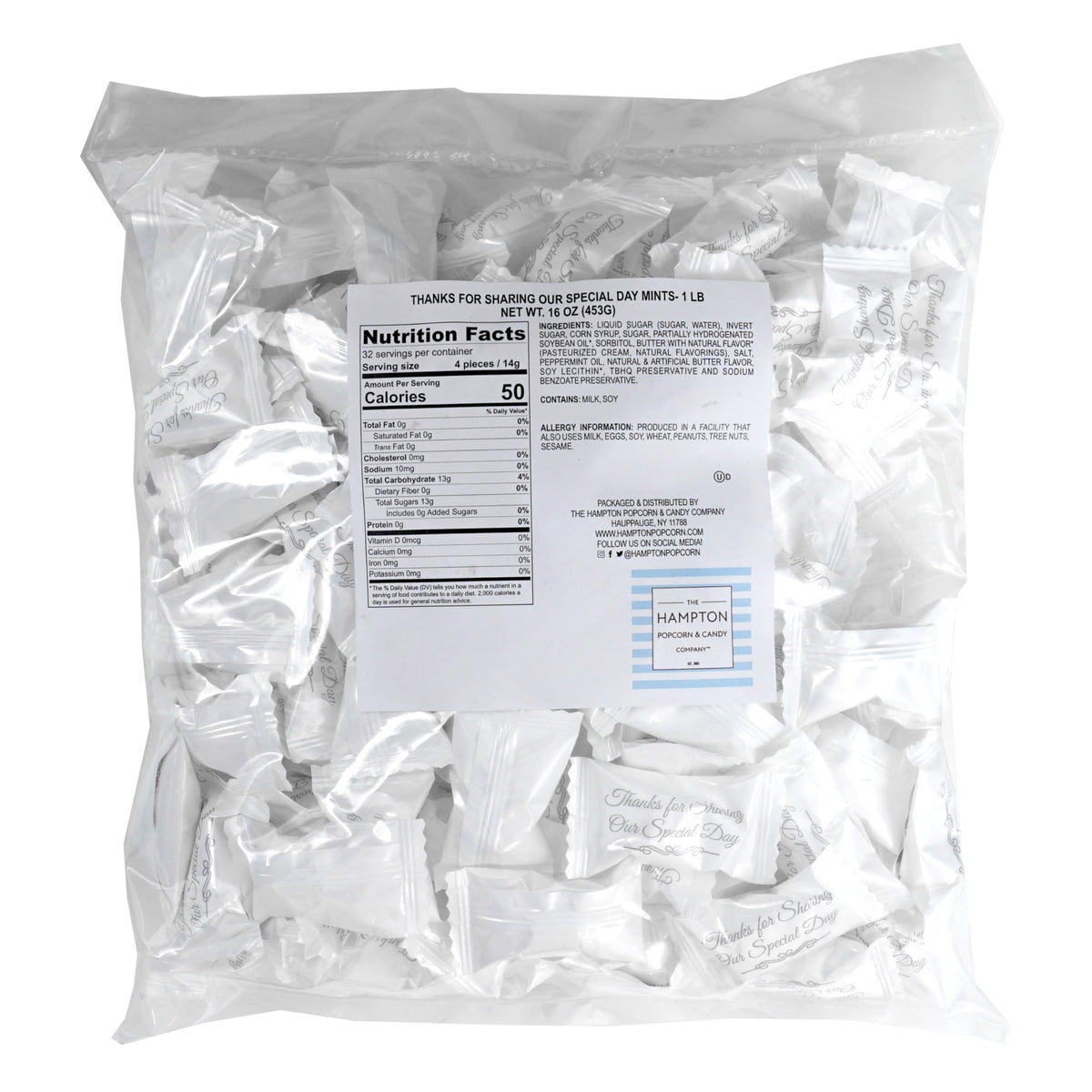 Wedding mints from The Hampton Candy Company, individually wrapped for elegant favors.