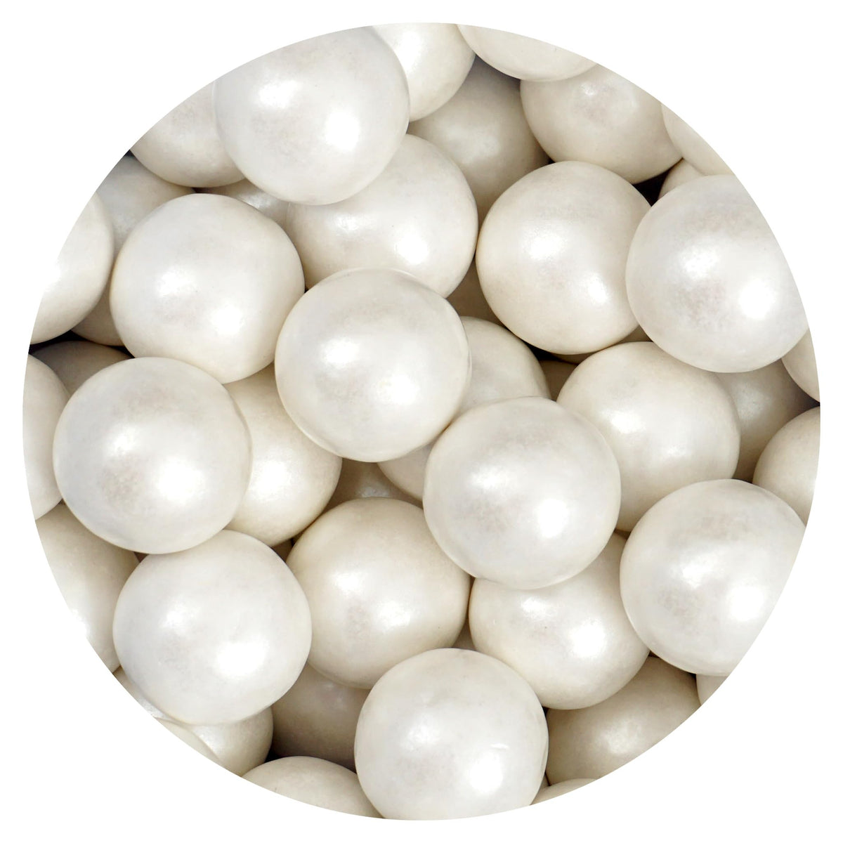 The Hampton Candy Company white shimmer gumballs, 1 inch, bulk bag for restocking dispensers.