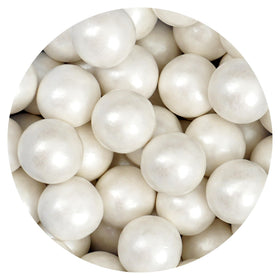 The Hampton Candy Company white shimmer gumballs, 1 inch, bulk bag for restocking dispensers.