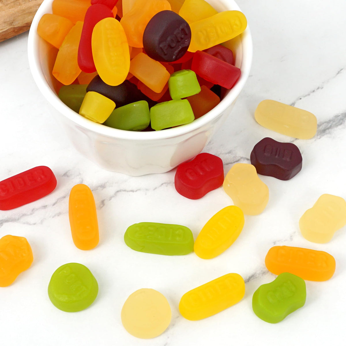 The Hampton Candy Company Gumbilees Wine Gums 2.2 lb pack on display.
