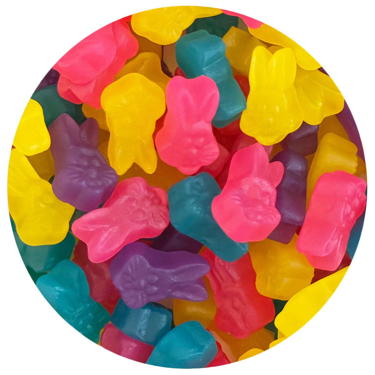 The Hampton Candy Juju Easter Gummy Bunnies in a 2 lb bulk bag, ready for Easter baskets.