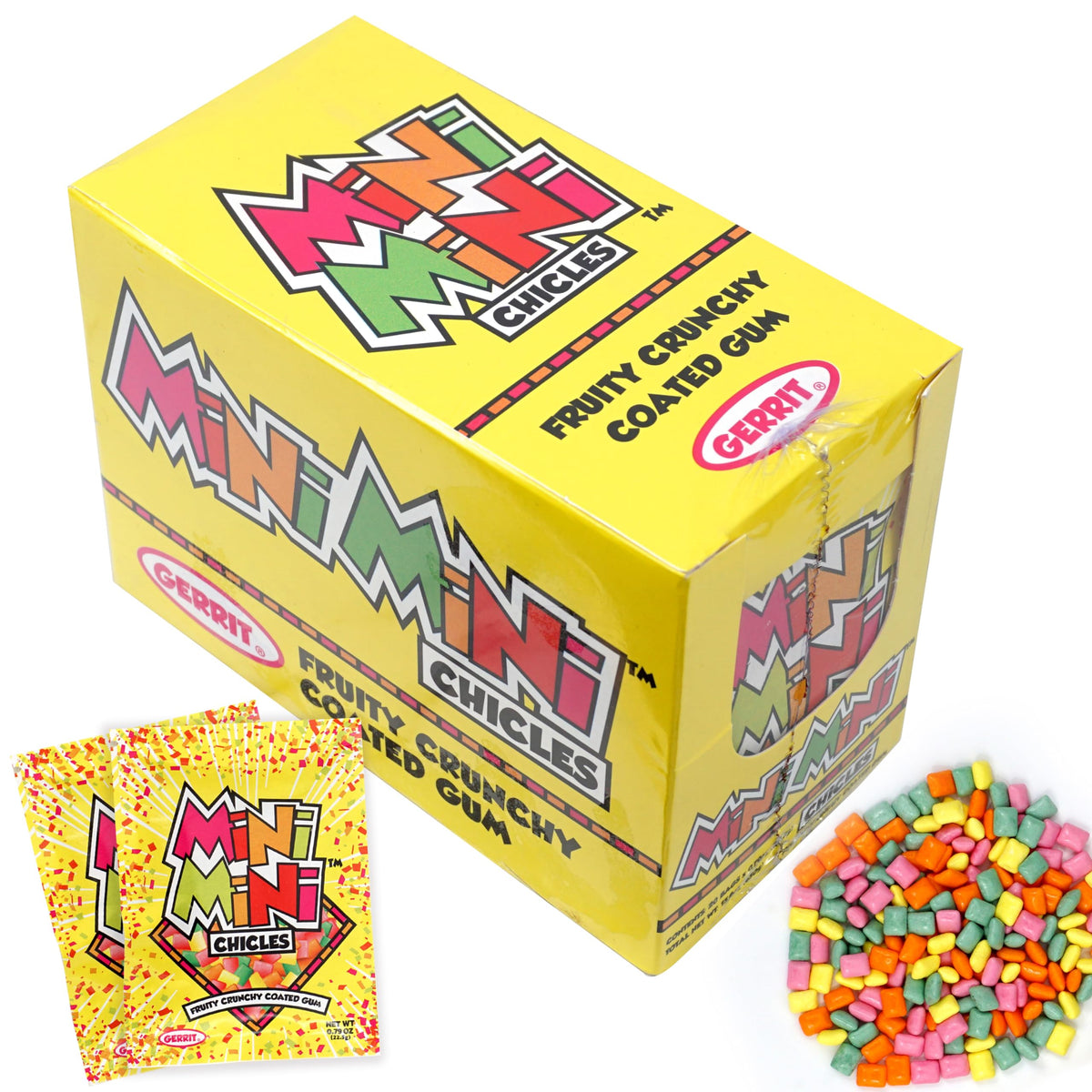 The Hampton Candy Company Mini Mini Chicles 20-pack display, ideal for shareable party favors.