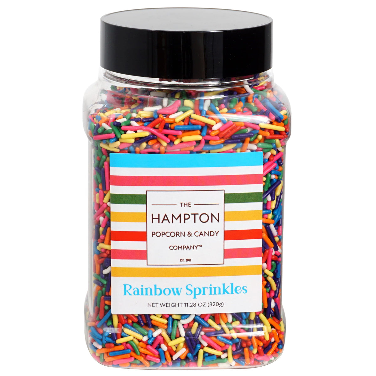 The Hampton Candy Company rainbow sprinkles toppers enhance cookies with whimsy.