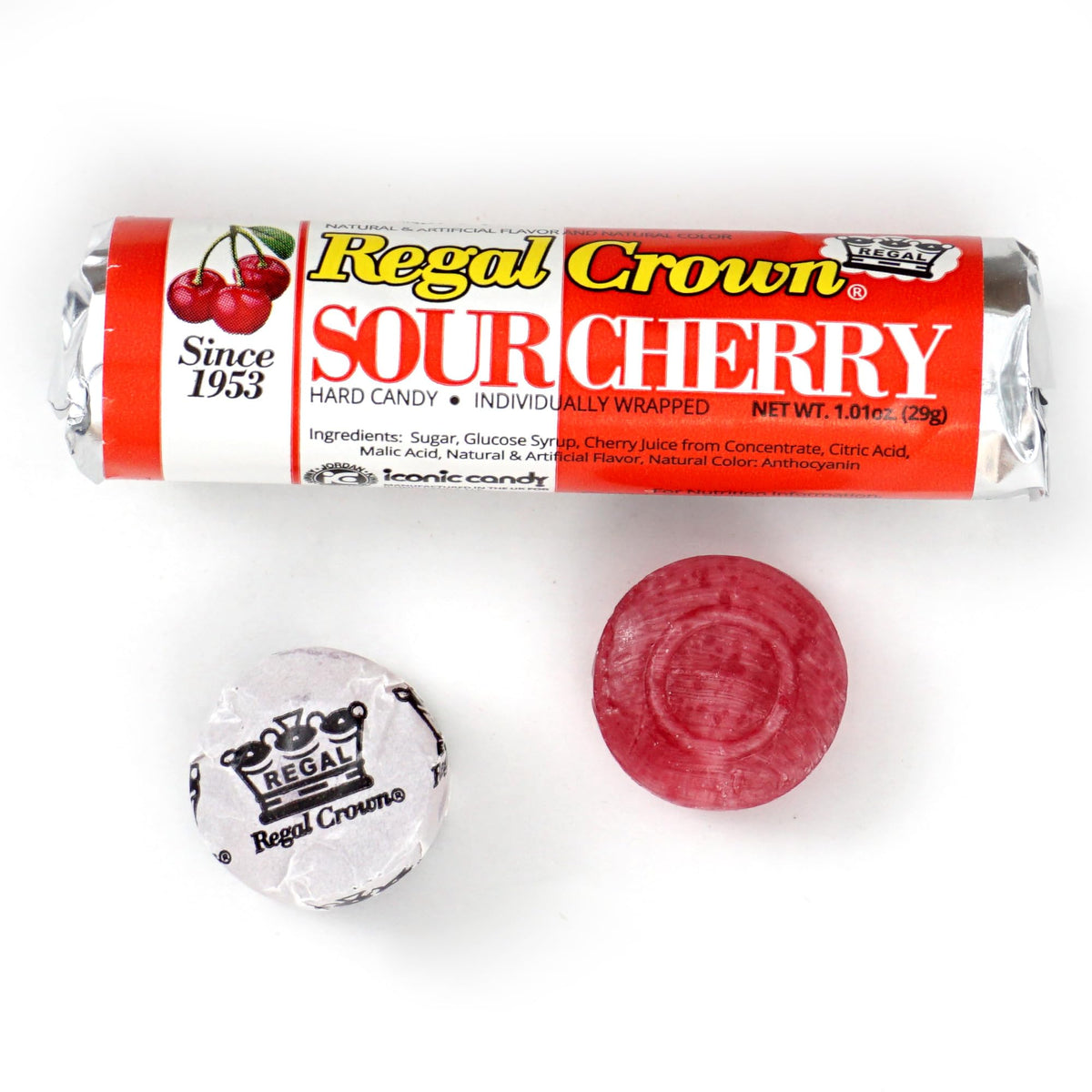 The Hampton Candy Regal Crown Roll sour variety on a table for gatherings and office treats.