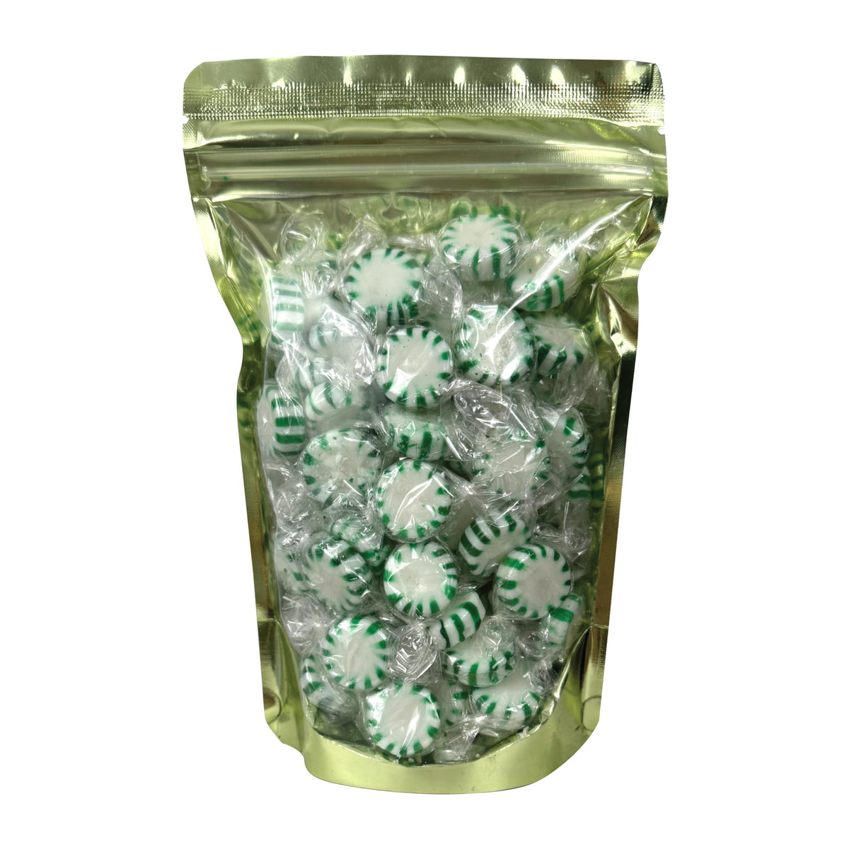 The Hampton Candy Starlight Spearmint bag closeup highlights individually wrapped minty nibbles.