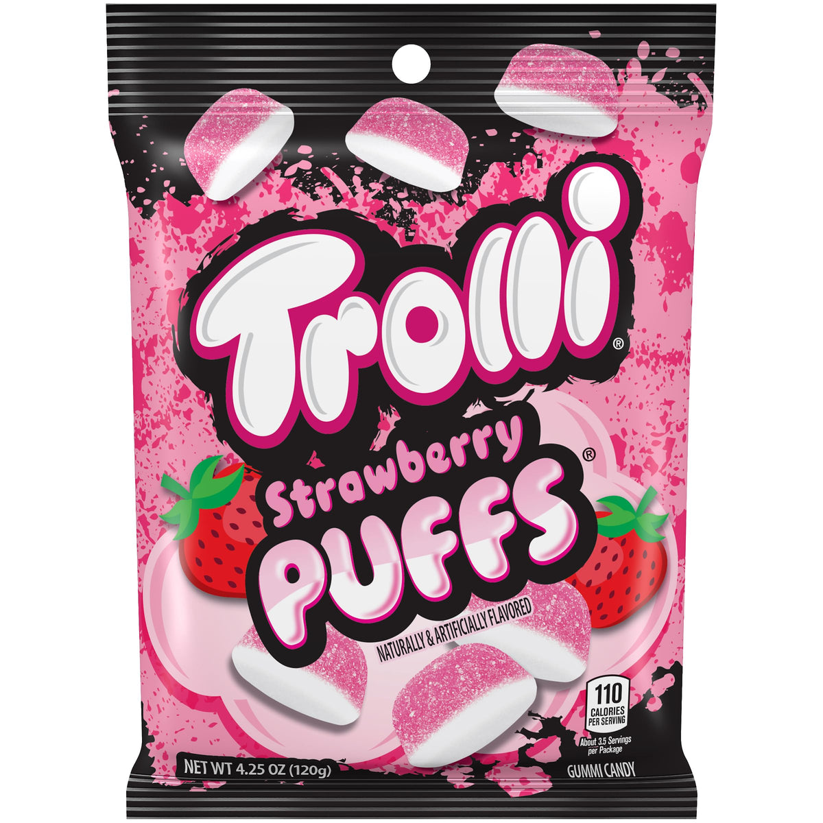 Strawberry Puffs pink gummy candies offer a fruity treat ideal for lunchboxes