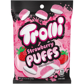 Strawberry Puffs pink gummy candies offer a fruity treat ideal for lunchboxes