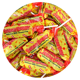 The Hampton Candy Sugar Daddy Milk Caramel Pops bulk 2lb bag ideal for gatherings and parties.
