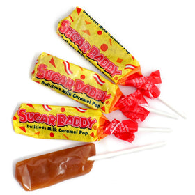 Sugar Daddy Milk Caramel Pops bulk packaging ready for school events.