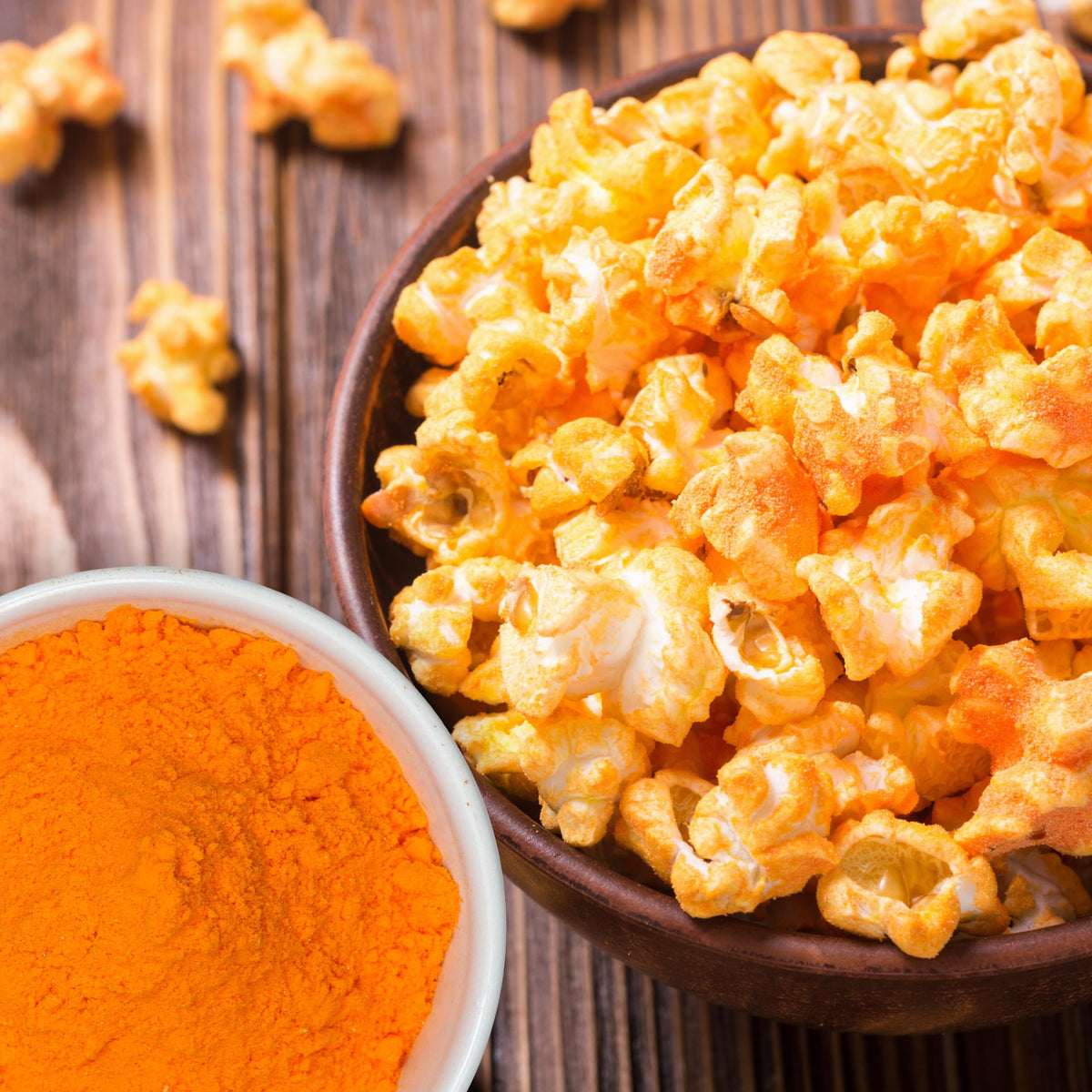 The Hampton Popcorn Company cheddar cheese powder adds depth to pasta dishes.