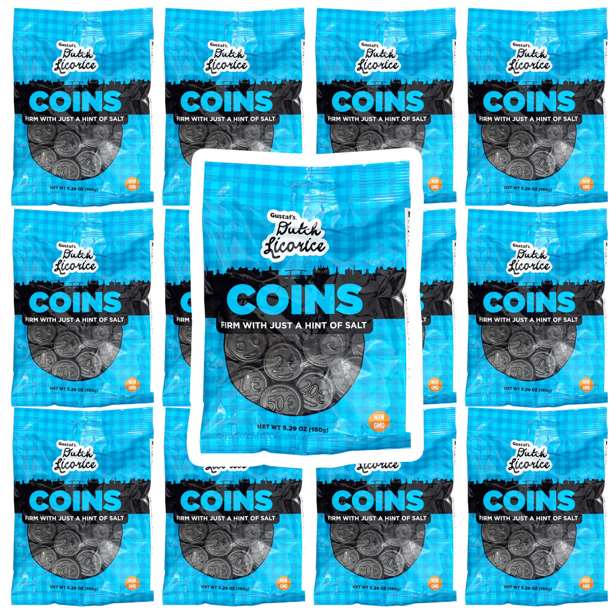 The Hampton Candy Company Dutch Licorice Coins pack-shot for shareable party treats.