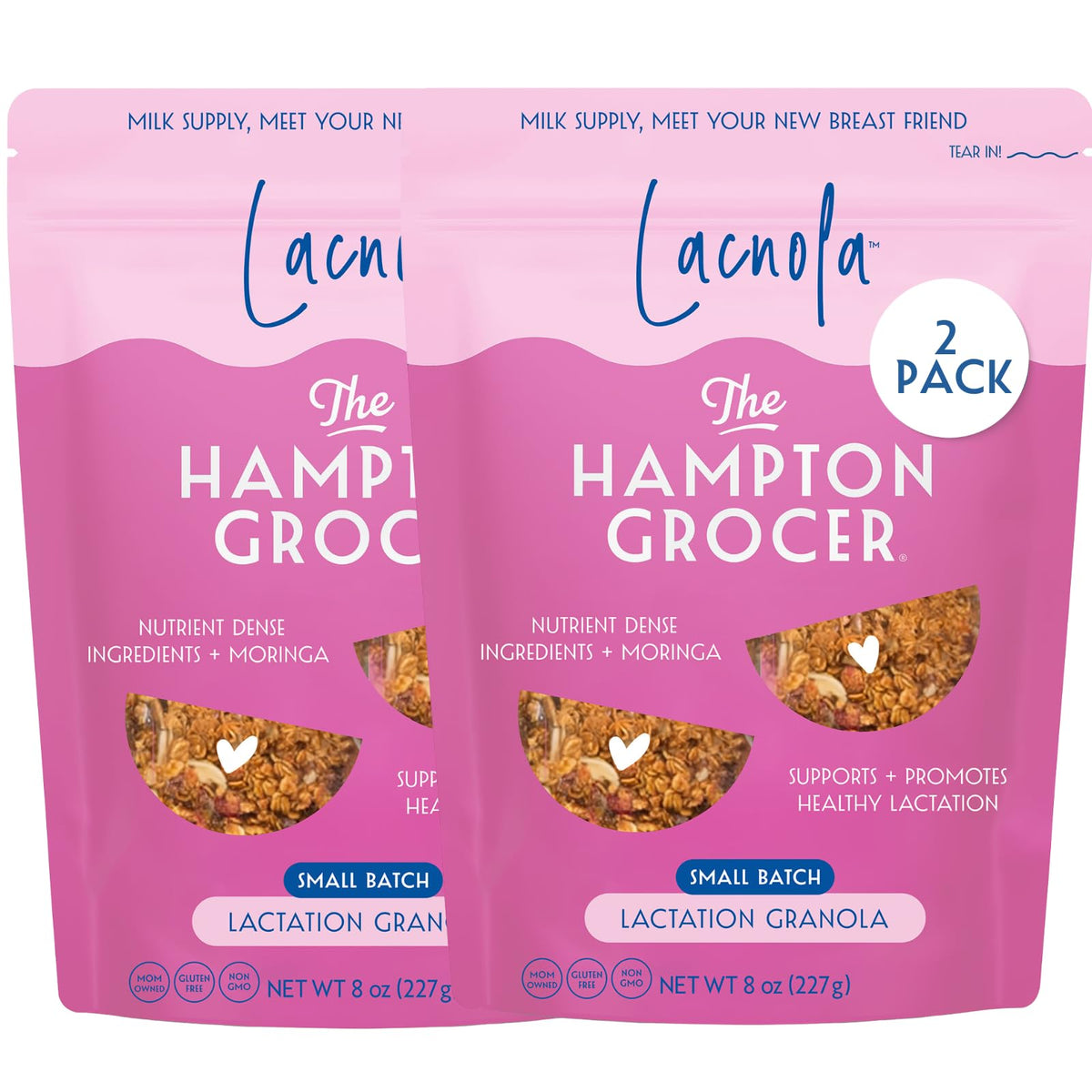 The Hampton Grocer Lacnola Lactation Granola 2-pack, a convenient lactation-friendly snack.