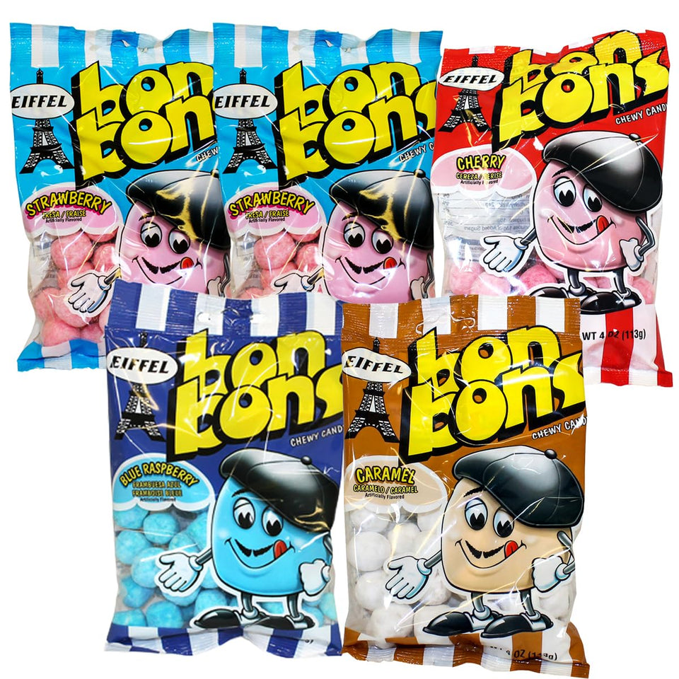 The Hampton Popcorn and Candy Company Eiffel Bon Bons variety 5-pack ready for sharing at parties.